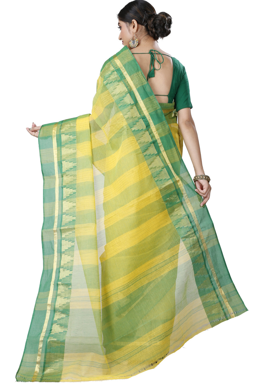 Yellow Pure Cotton Vrinda Tant Saree (1094)